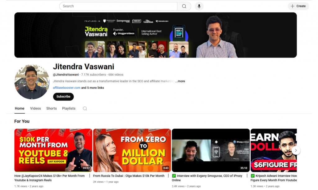 Jitendra Vaswani YouTube page