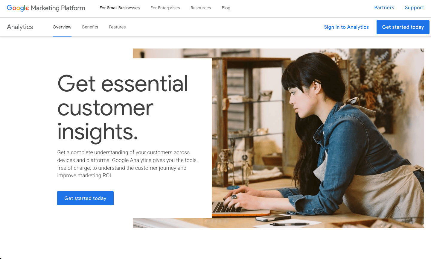 google analytics homepage screenshot