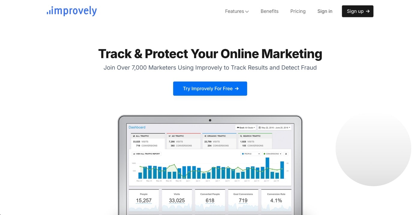improvely homepage screenshot
