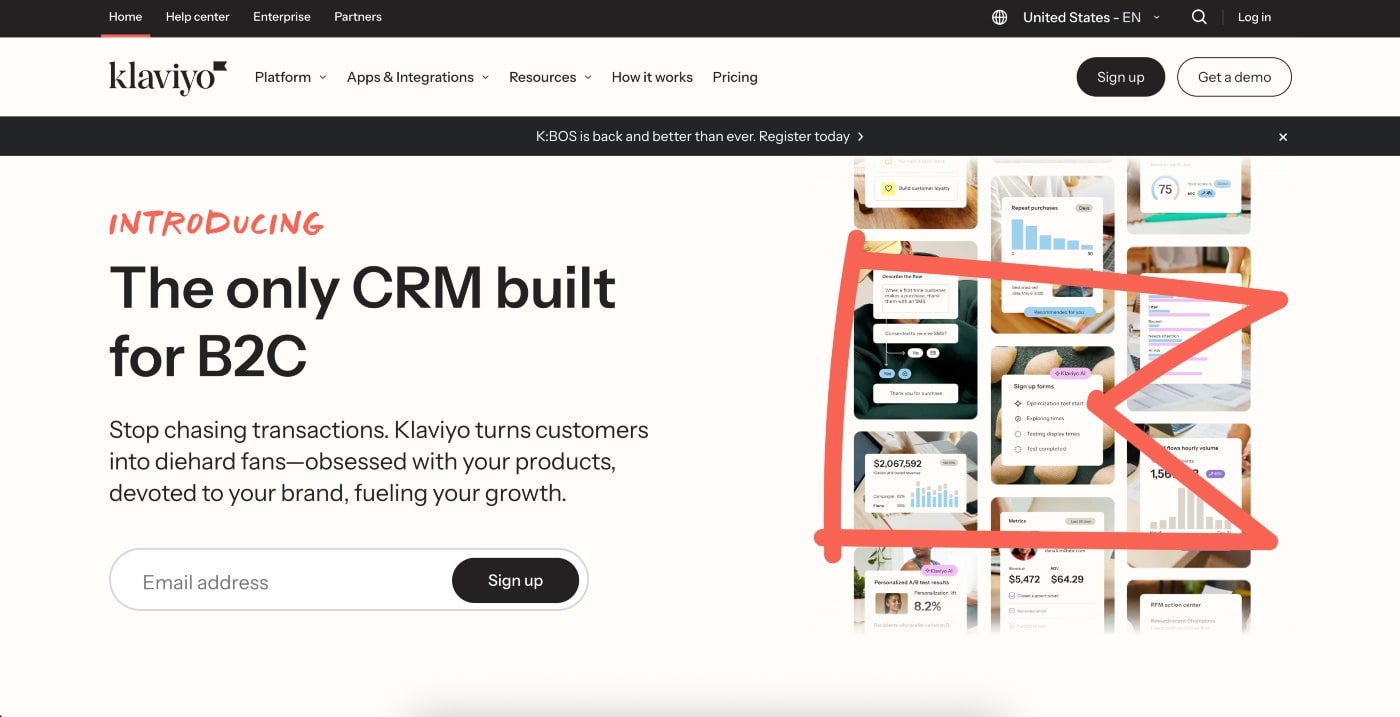 klaviyo homepage screenshot