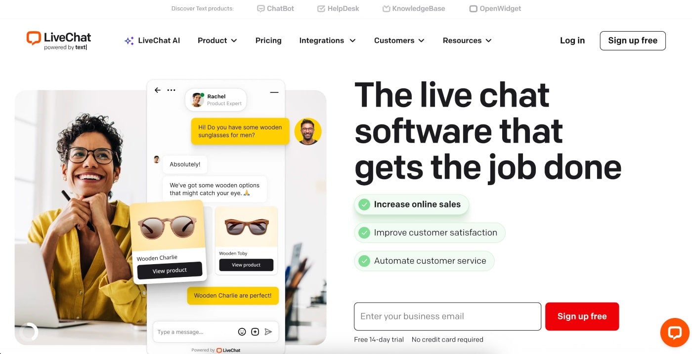 livechat homepage screenshot