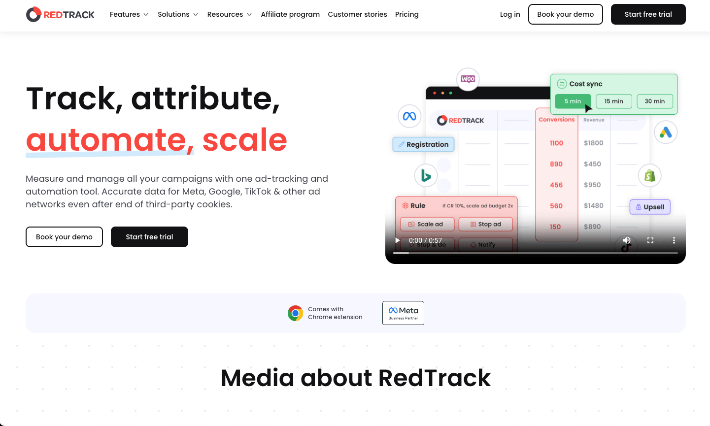 redtrack as best ad tracking software homepage screenshot