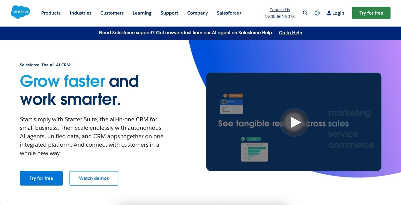 salesforce crm homepage screenshot
