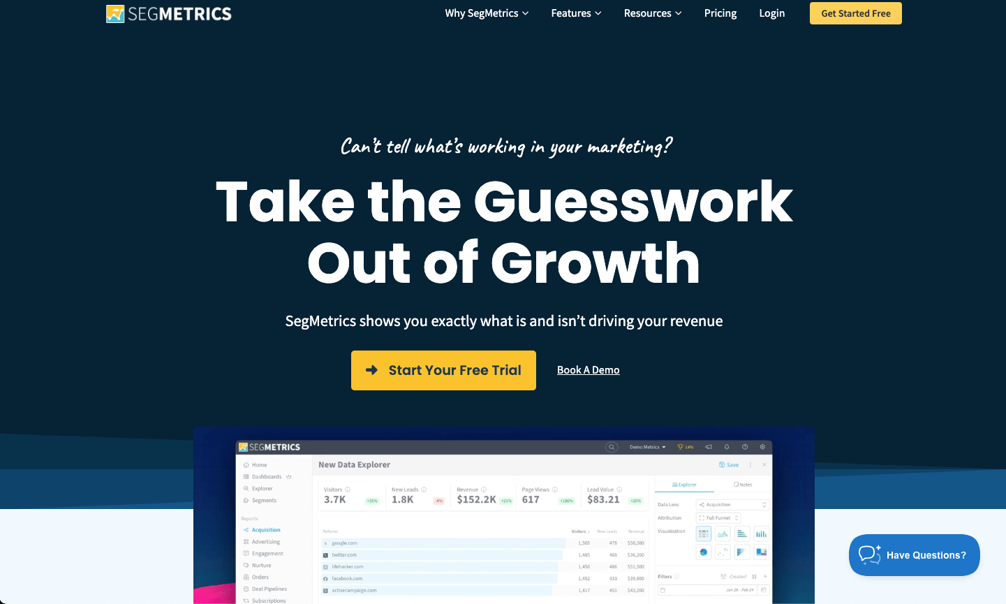 segmetrics homepage screenshot