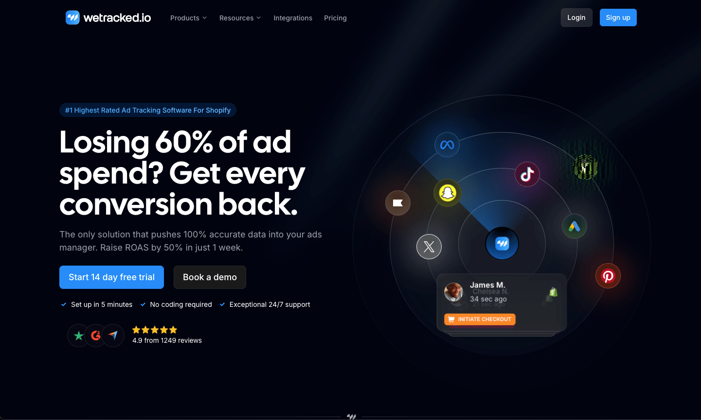 wetracked homepage screenshot
