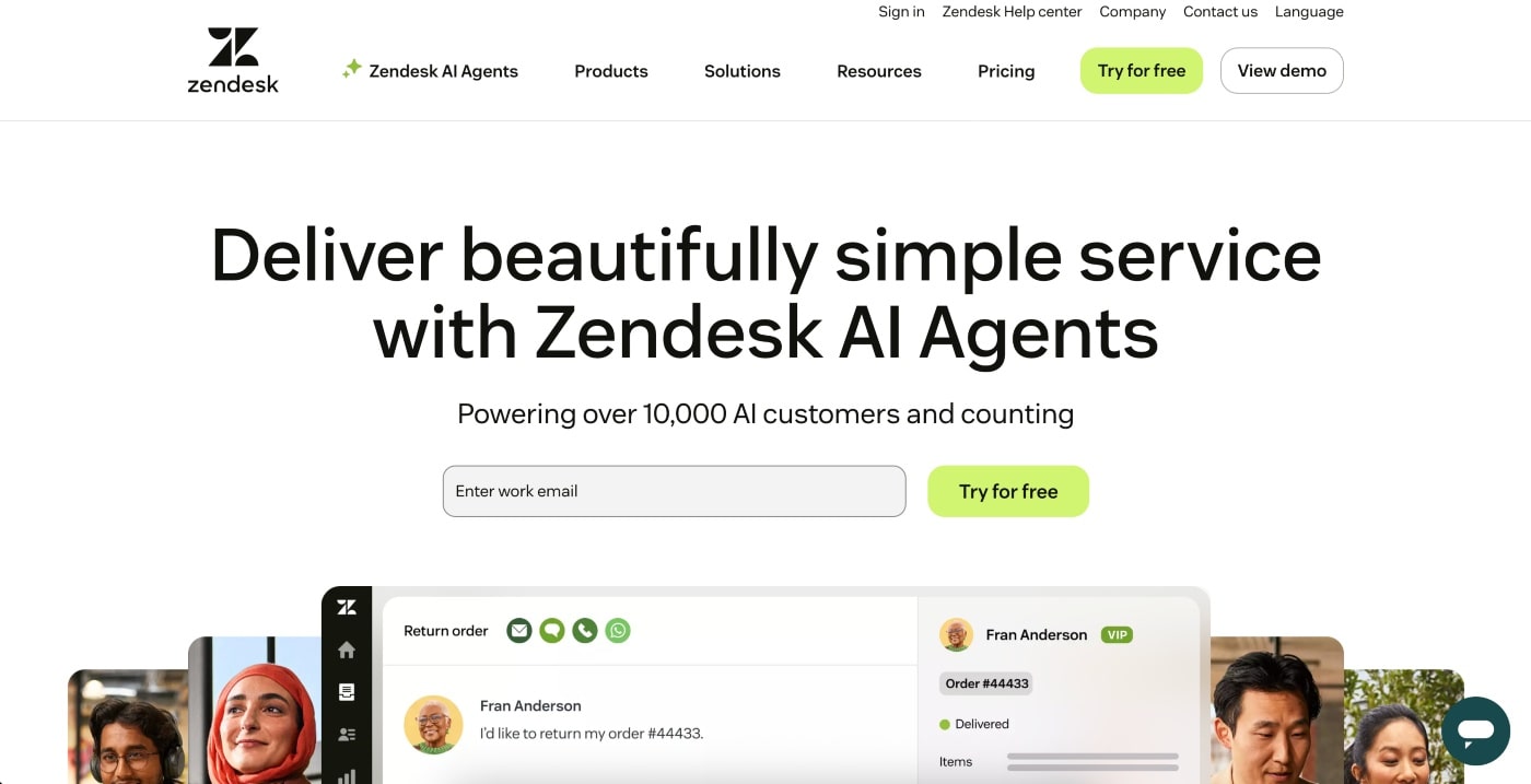 zendesk homepage screenshot