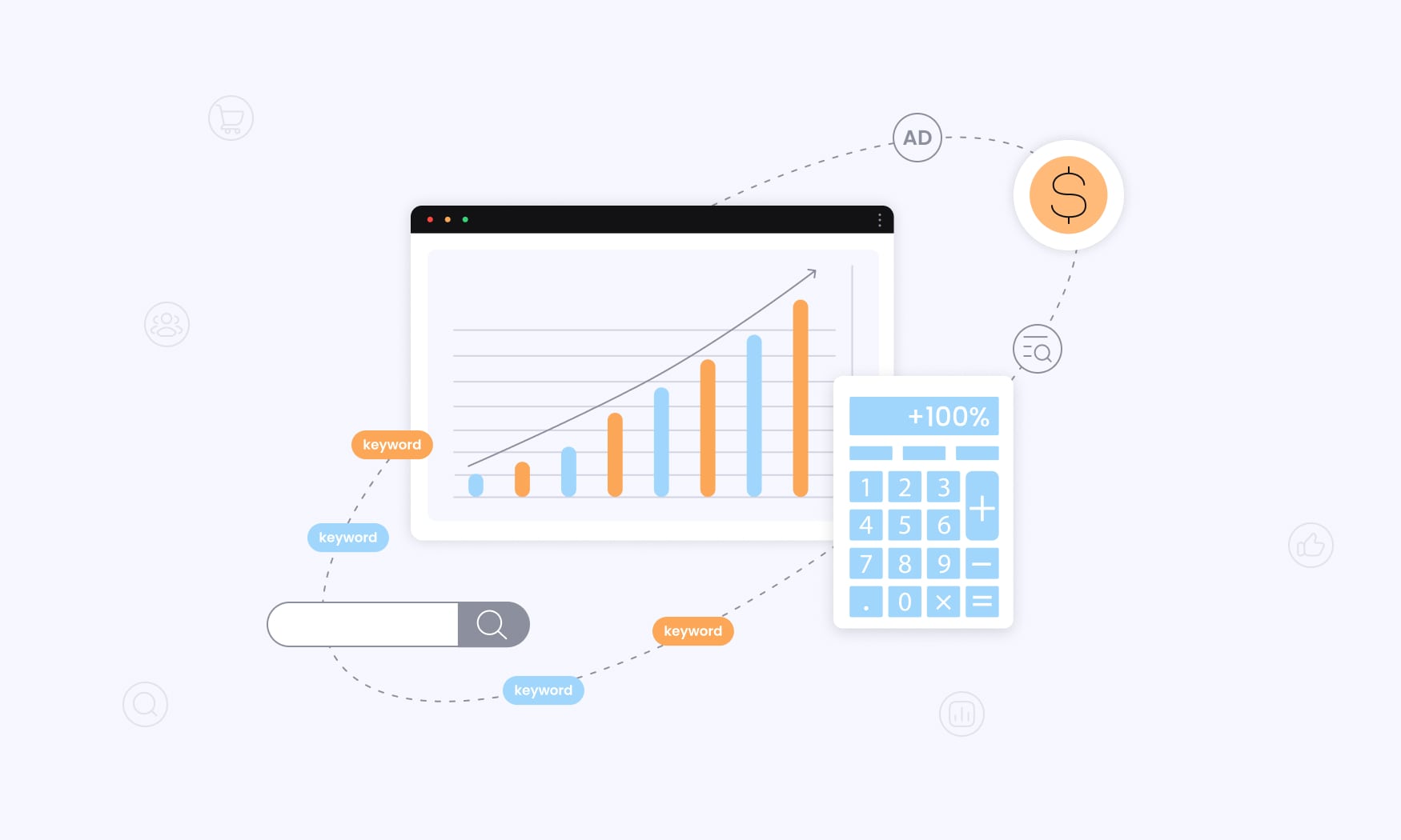 Animated image showing marketers using manual methods like Google search results and ad previews to Check Competitors’ Google Ads Budget