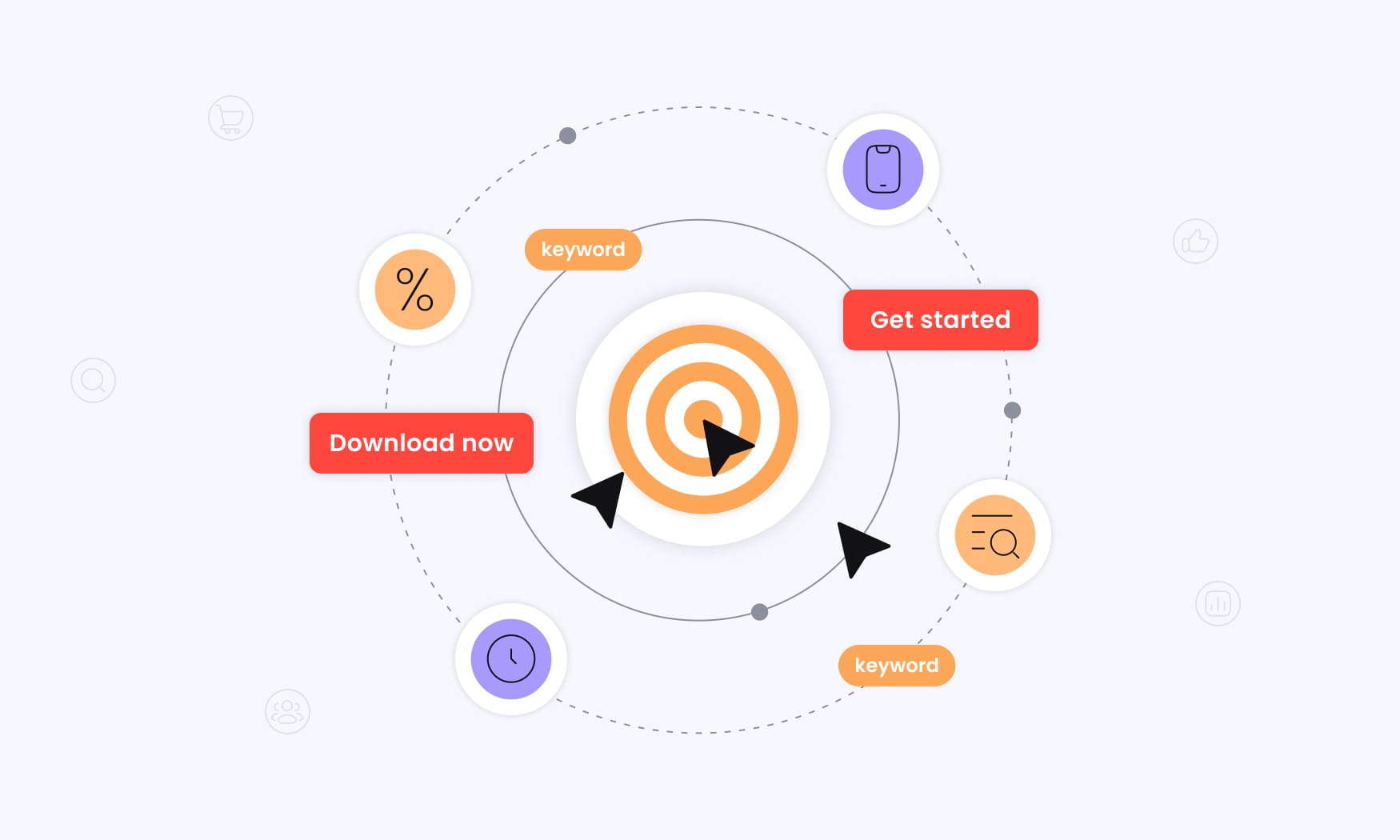 animated image showing CTR improvement tips such as using call-to-action buttons and keywords in Google Ads