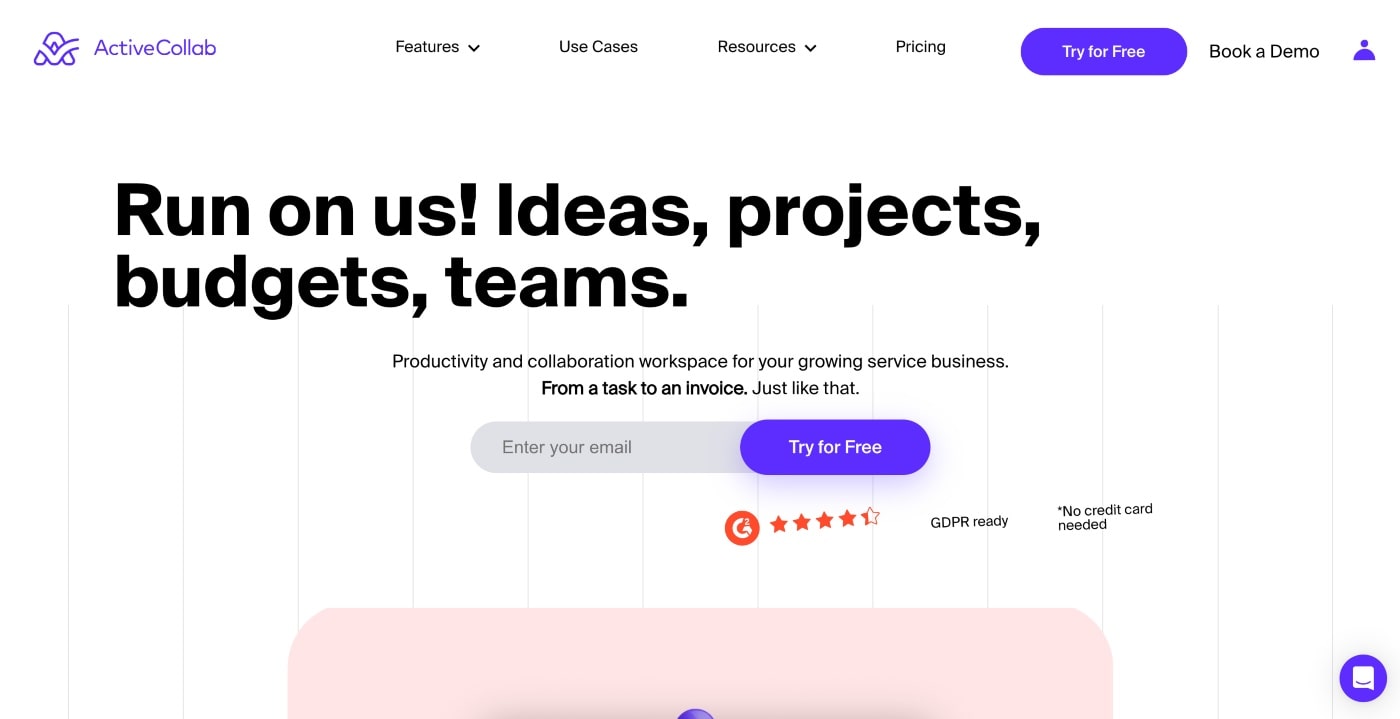 activecollab homepage screenshot