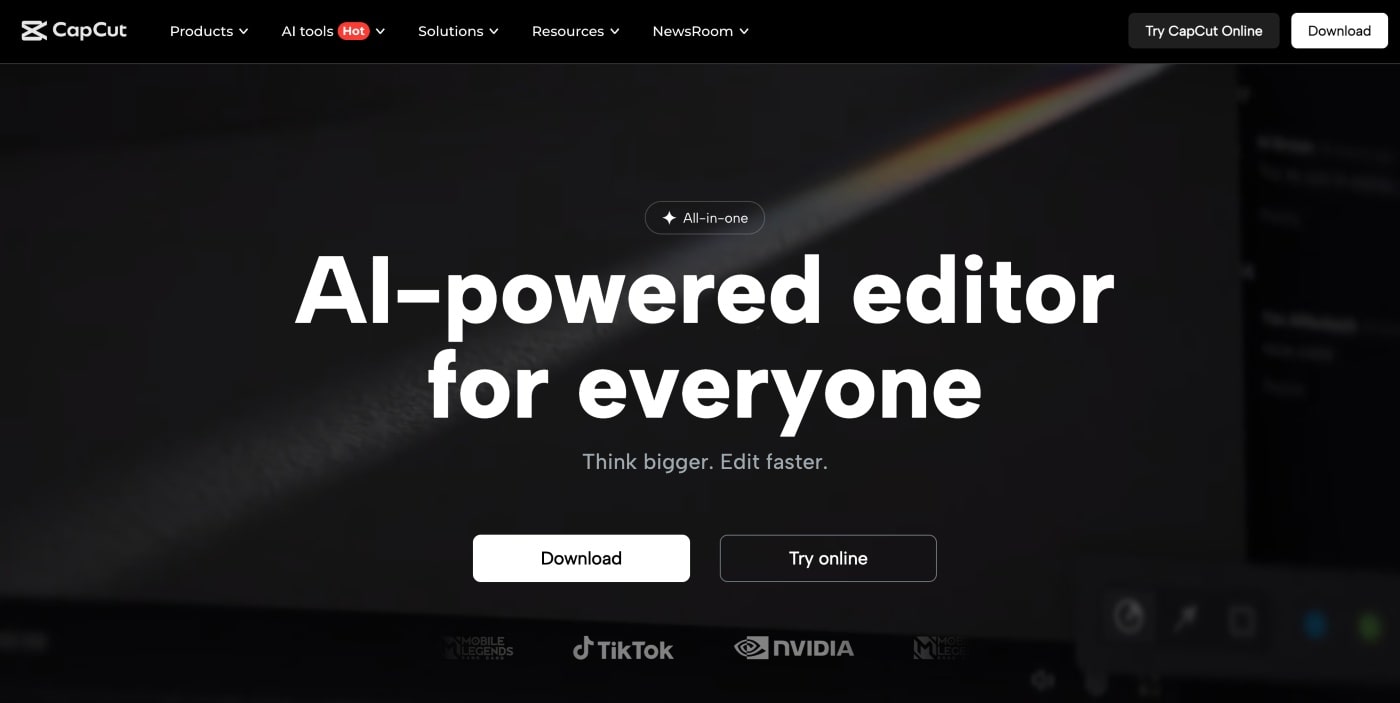 capcut homepage screenshot