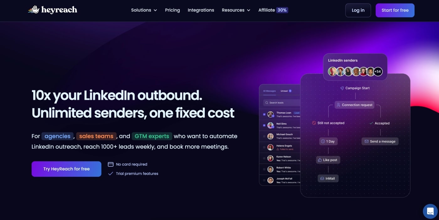heyreach homepage screenshot