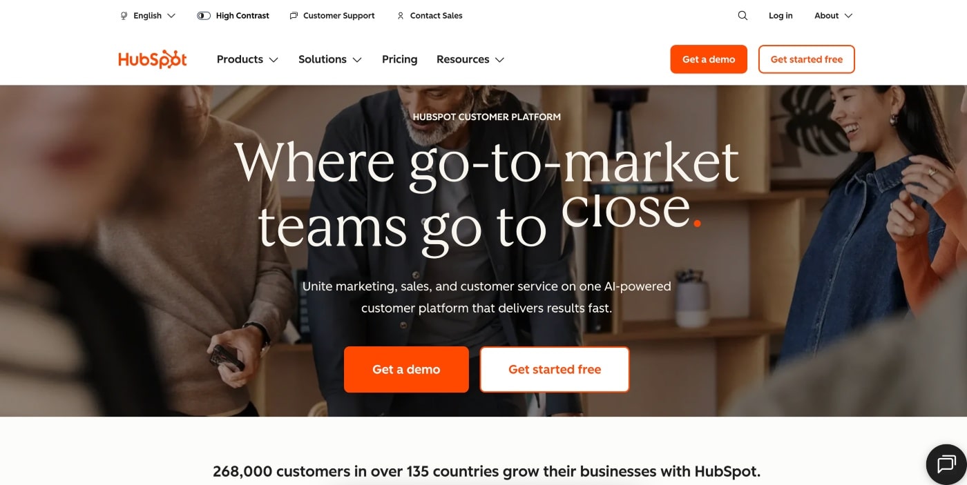 hubspot homepage screenshot