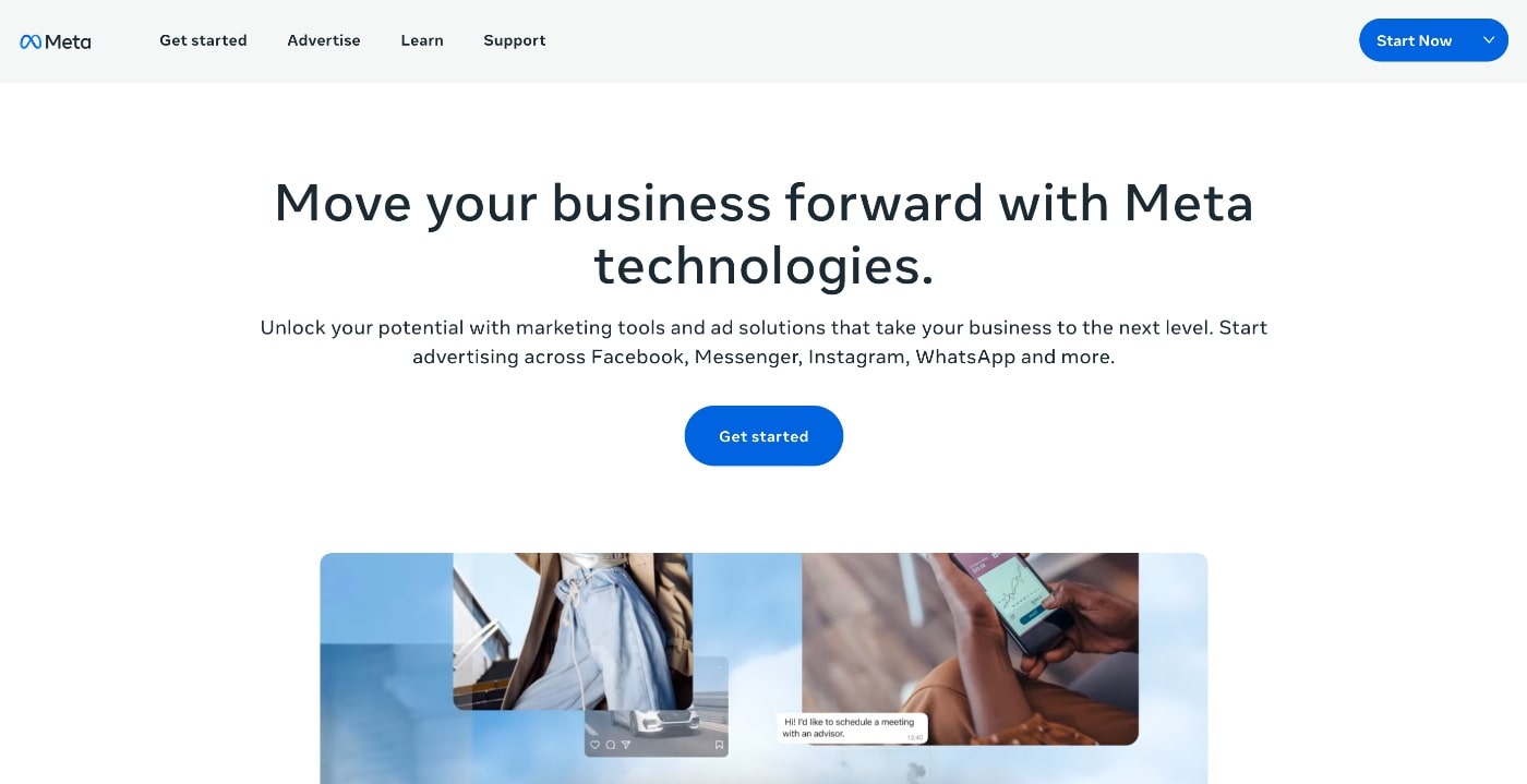 meta ads homepage screenshot