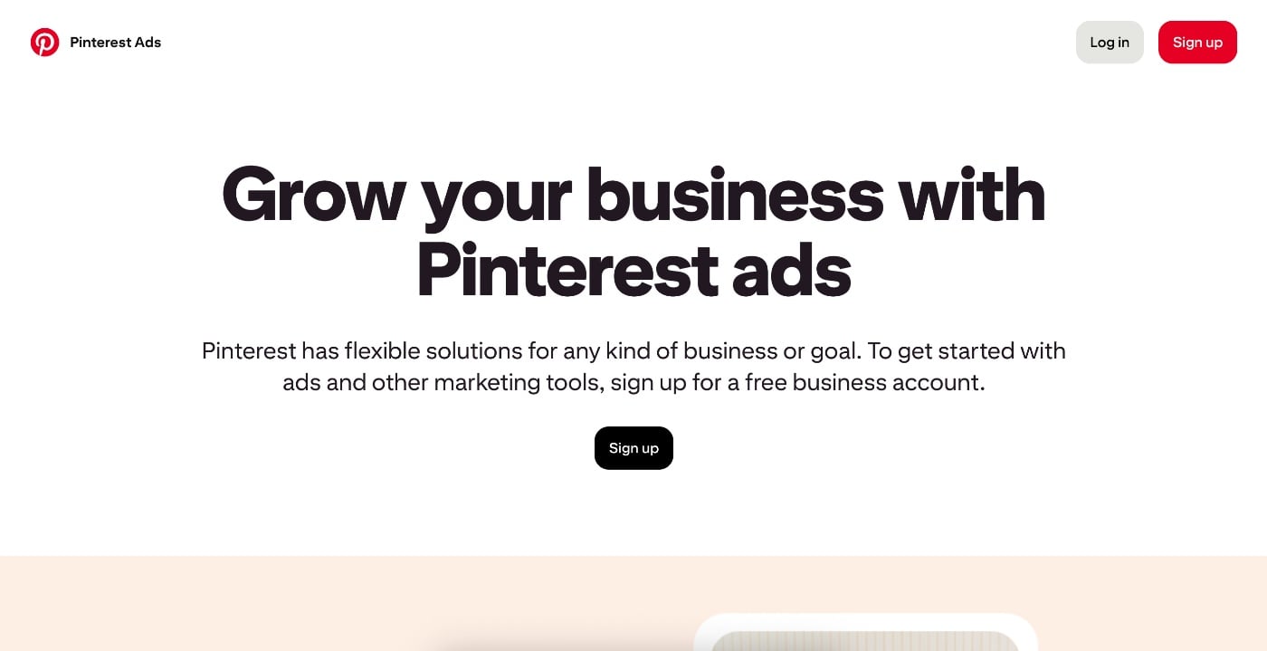 pinterest ads homepage screenshot