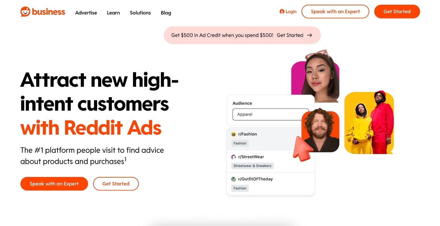 reddit ads homepage screenshot