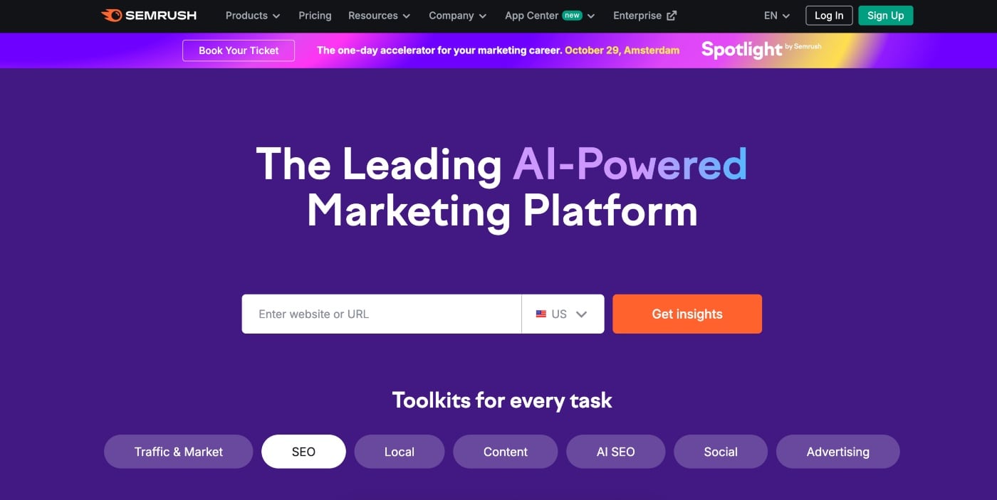 semrush homepage screenshot