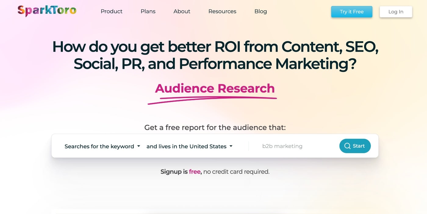 sparktoro homepage screenshot