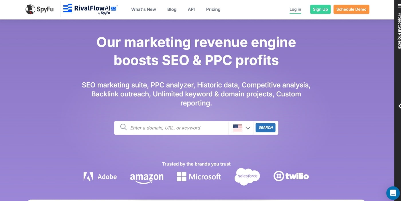 spyfu homepage screenshot