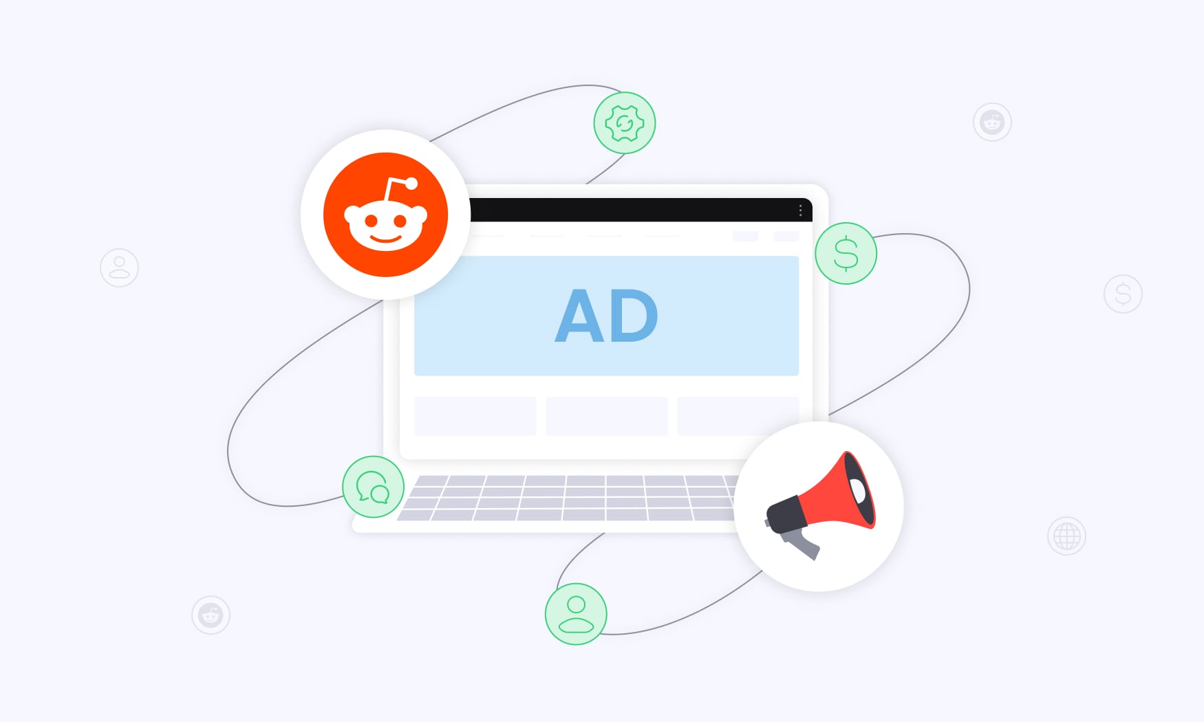 animated image of different types of Reddit ads appearing on a computer screen