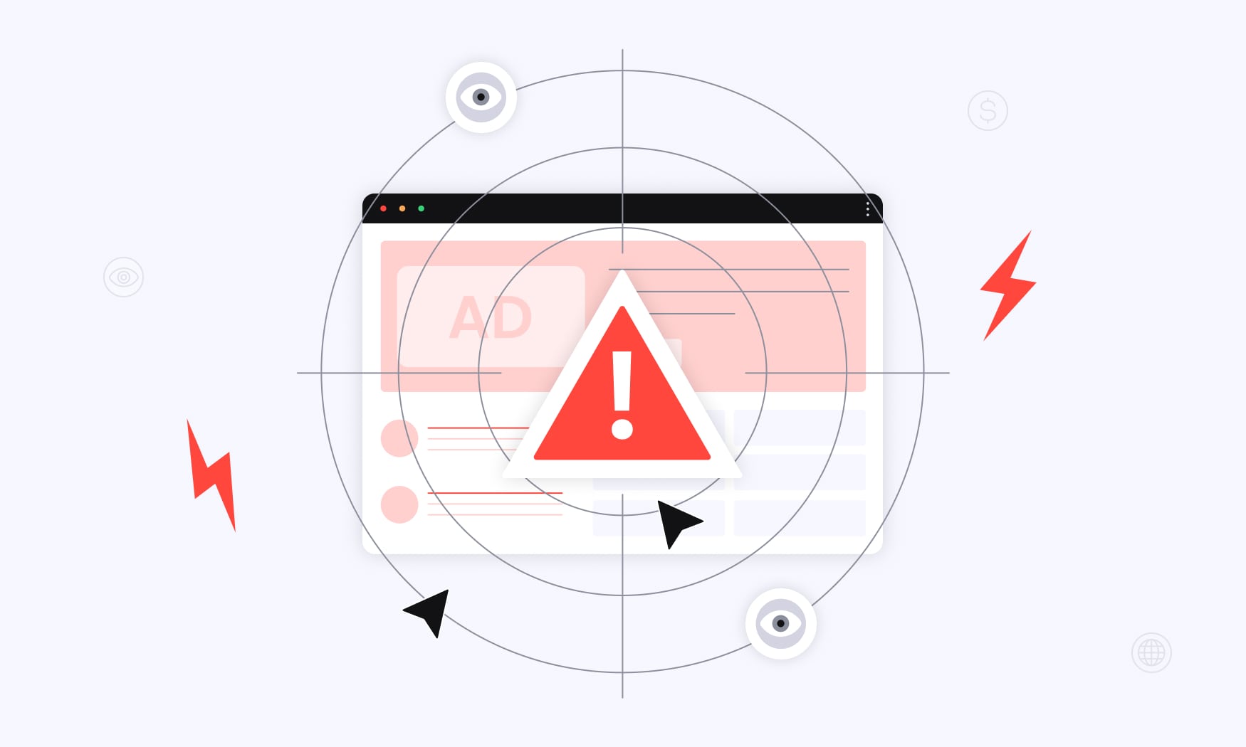 animated image showing key warning signs and analytics charts used to detect ad fraud in digital advertising campaigns