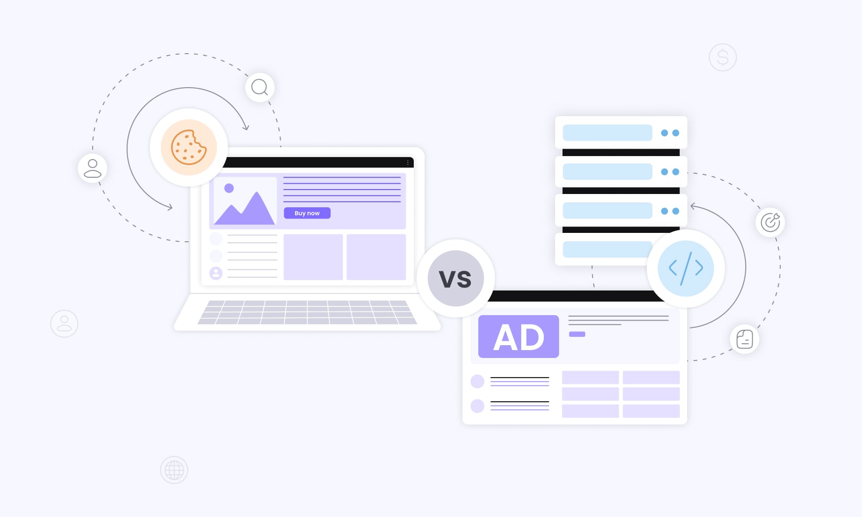 animated image of a side-by-side comparison showing tracking pixels and cookies, highlighting key differences in how each