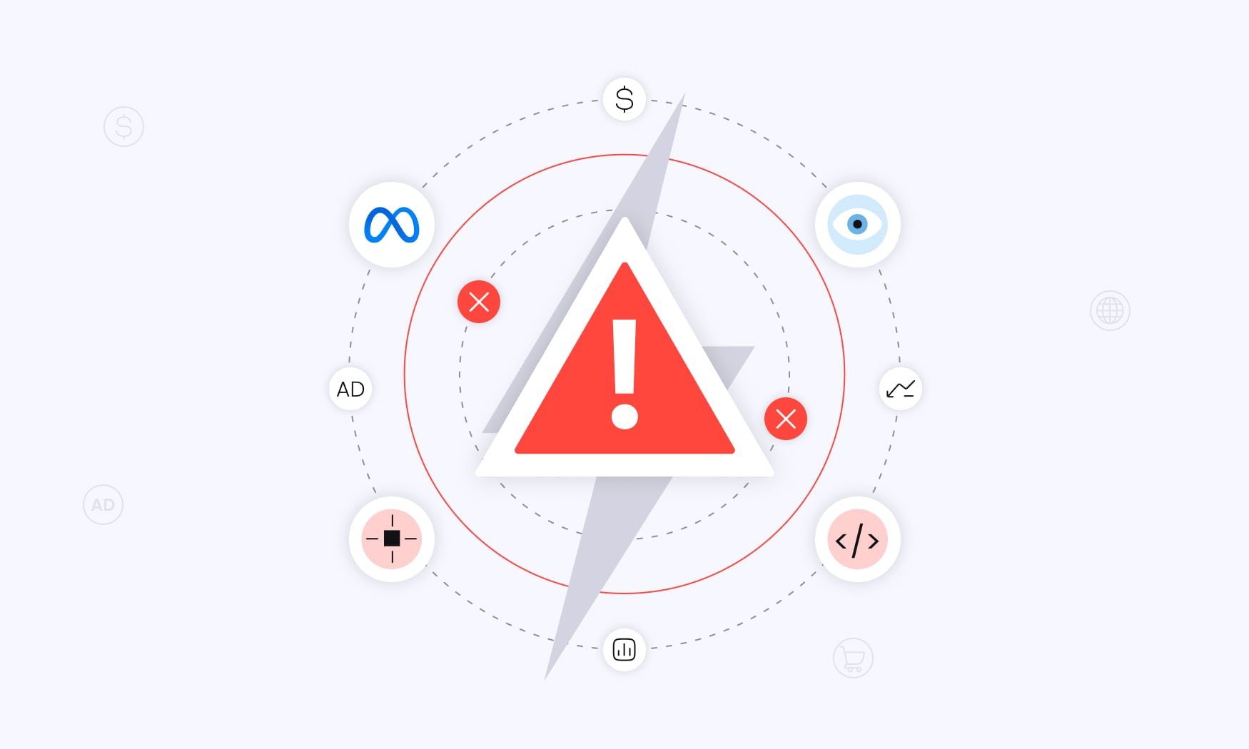 animated image showing Meta Pixel tracking issues, illustrating the JavaScript code used on websites to measure and optimize Meta ad performance