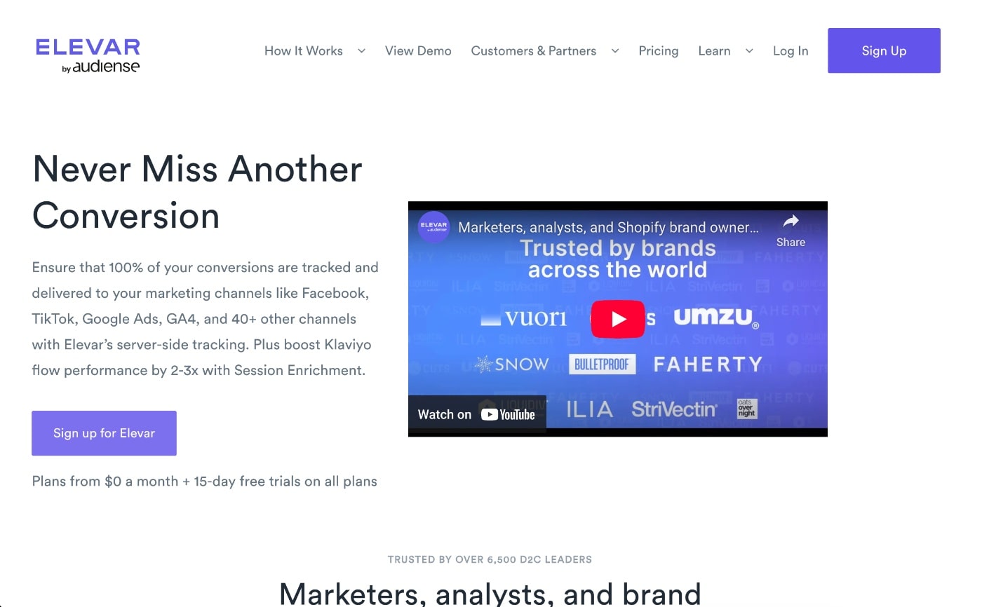 elevar homepage screenshot