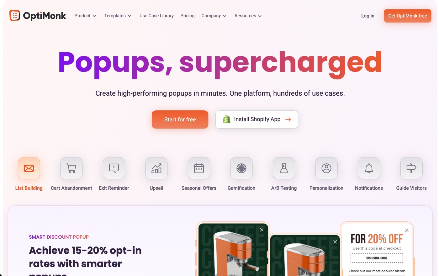 optimonk homepage screenshot