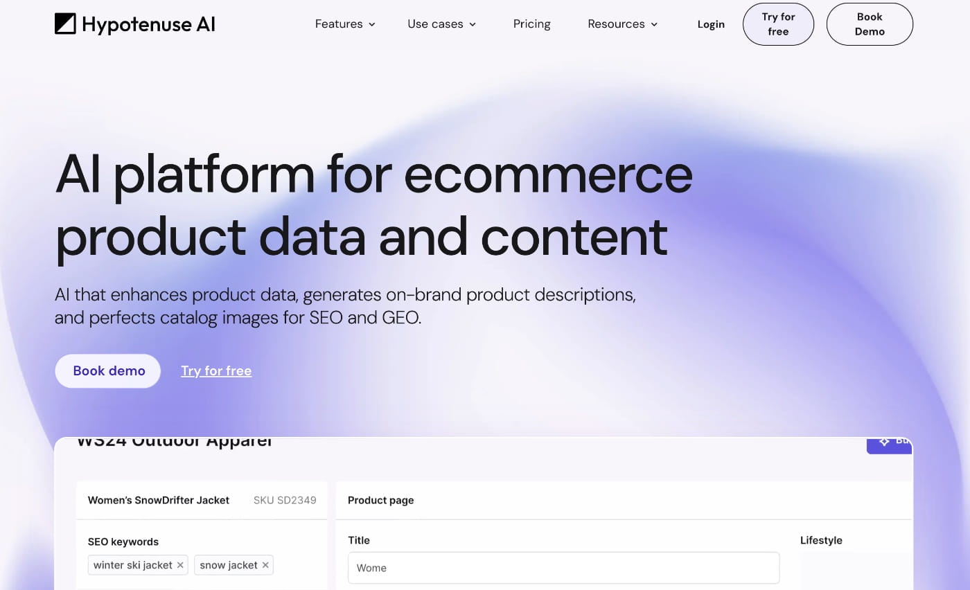 hypotenuse ai homepage screenshot