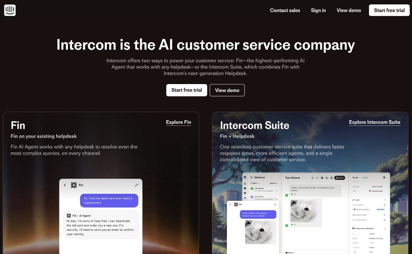 intercom homepage screenshot