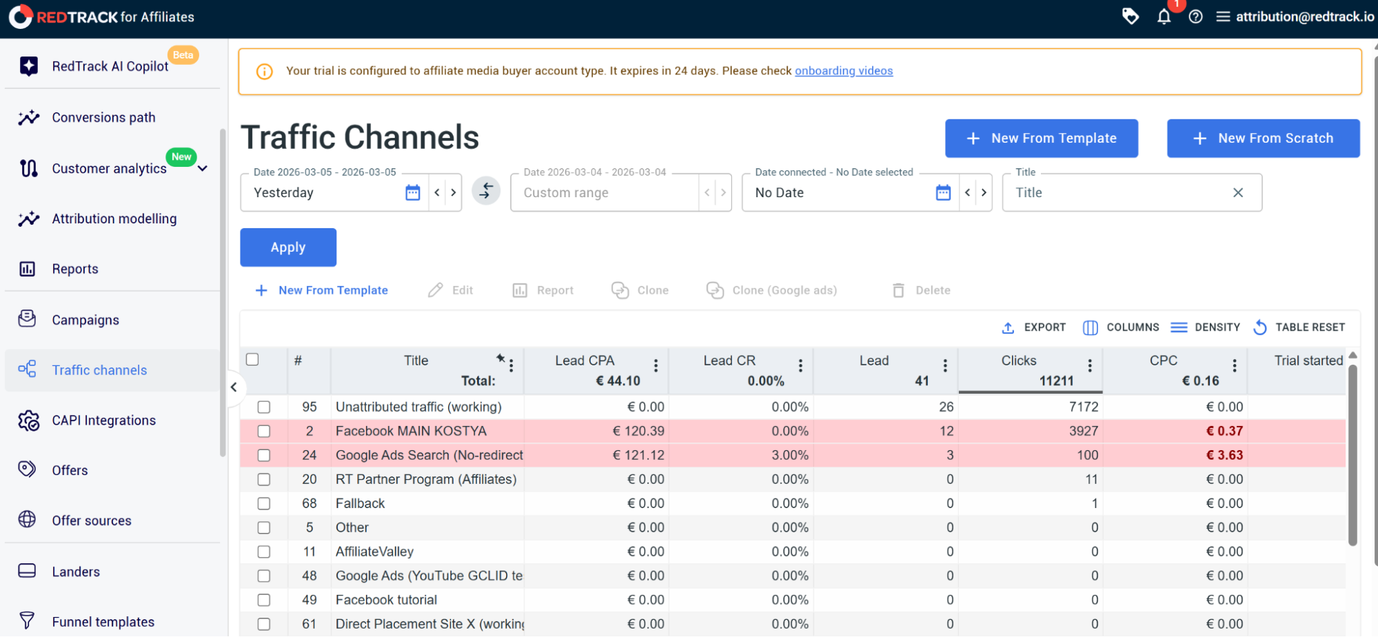 building your report in redtrack