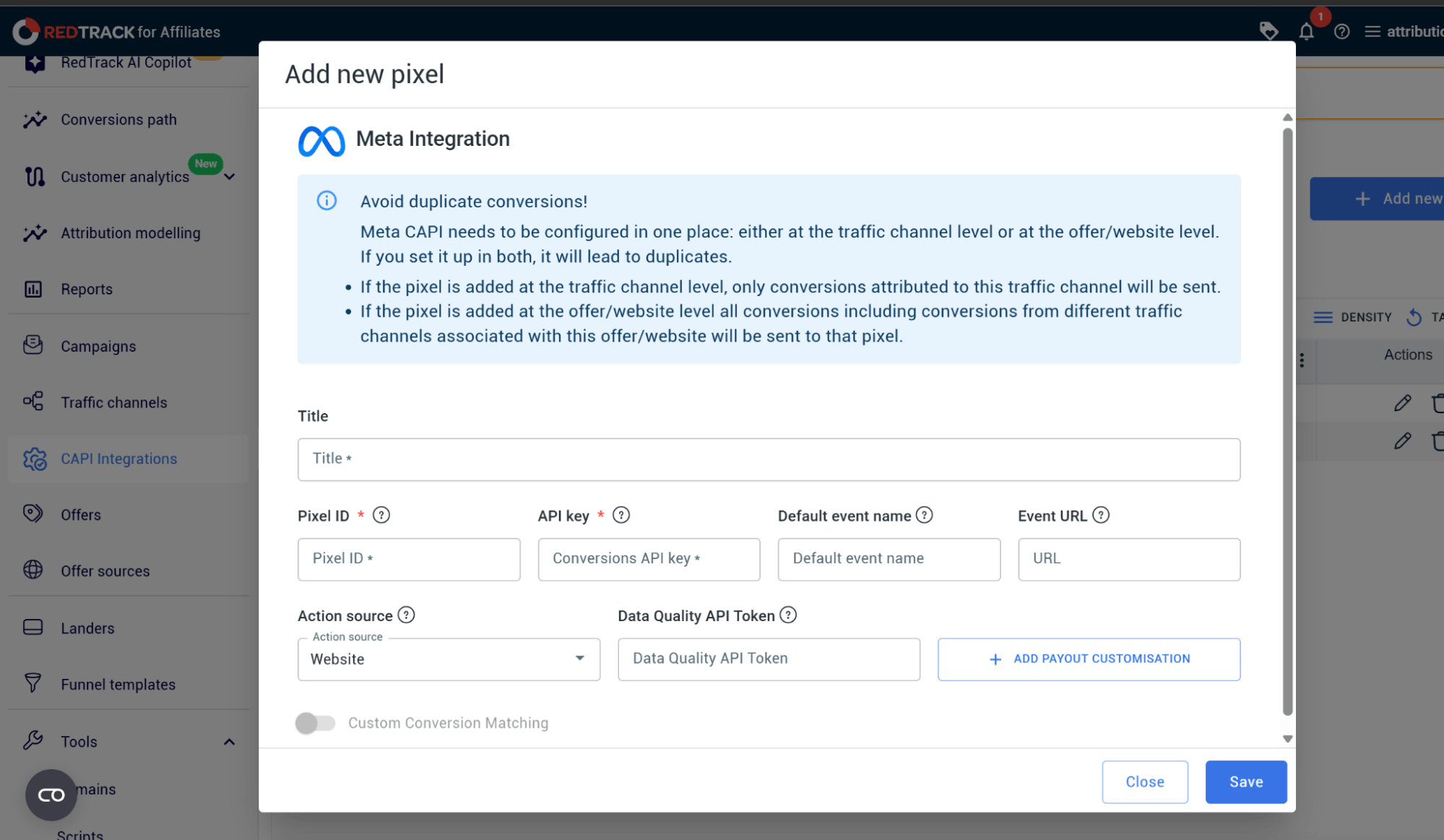 adding a new pixel for conversion api integration