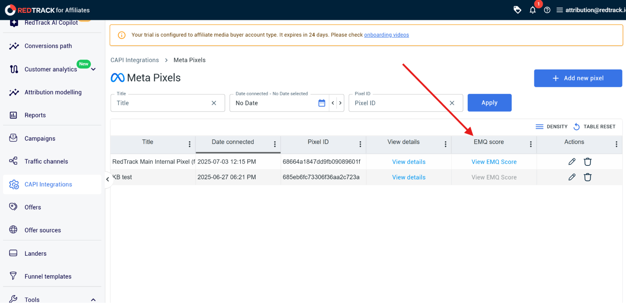 finding emq score in redtrack