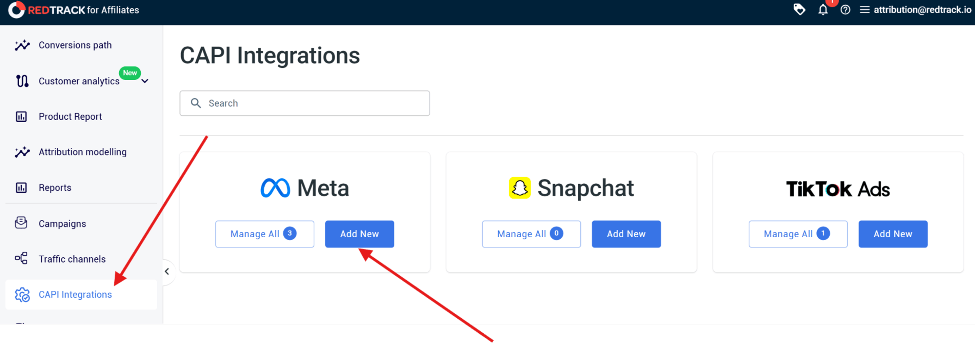 adding new capi in redtrack