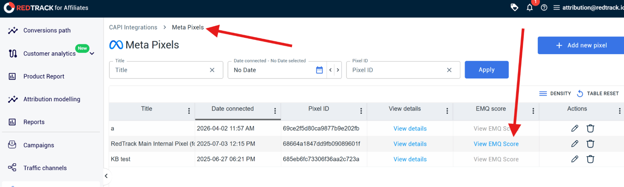 checking emq score in redtrack