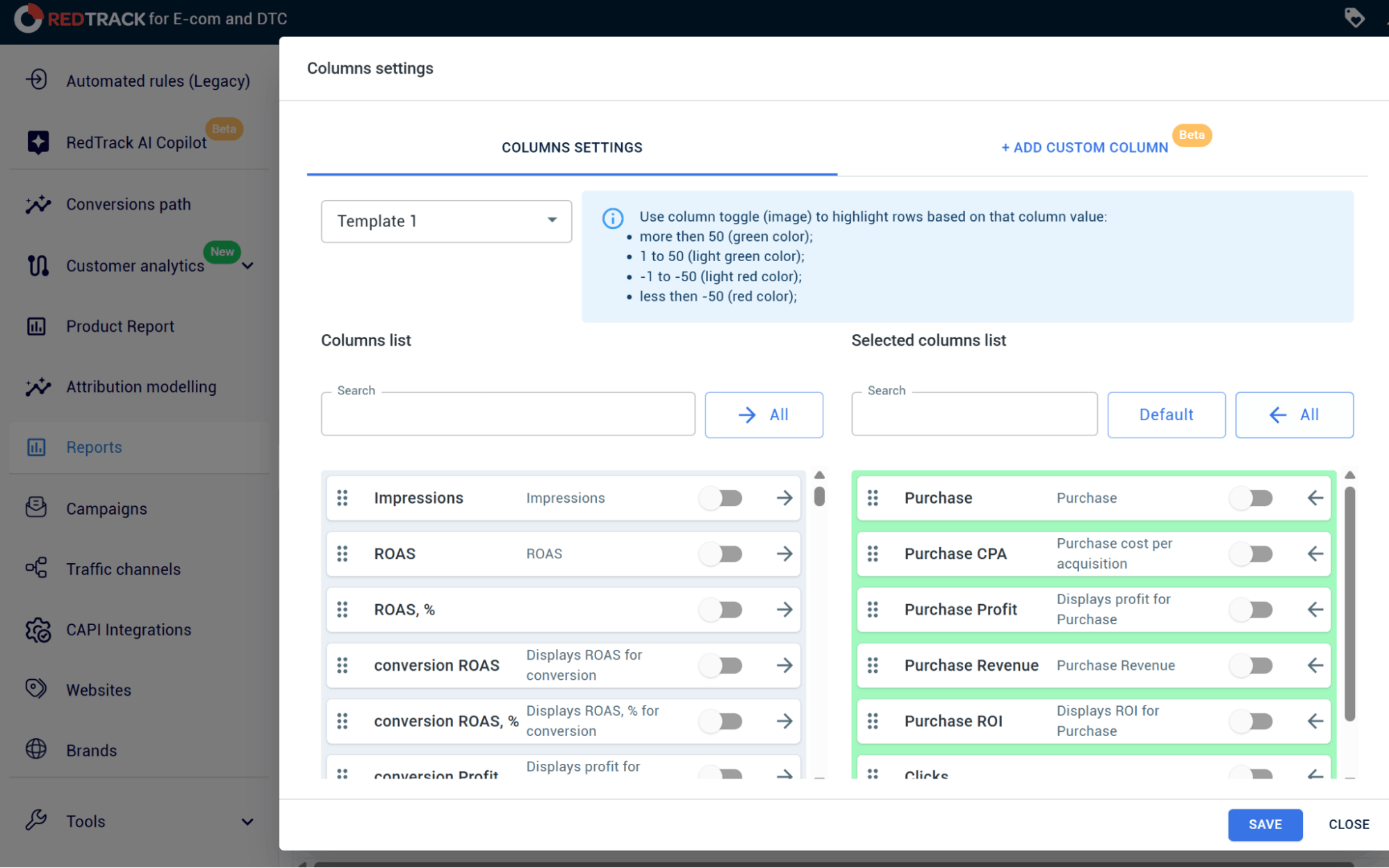 setting up the reports – adding profitability columns