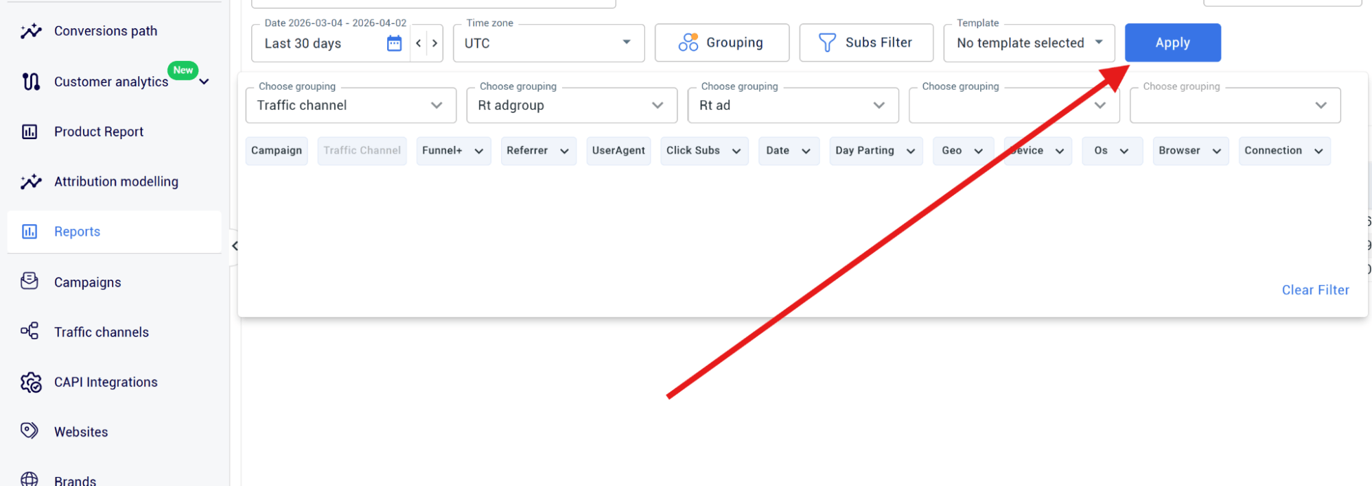 setting up the reports – applying changes
