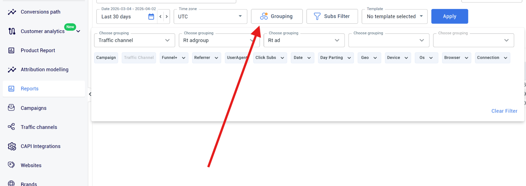 setting up the reports – configuring grouping