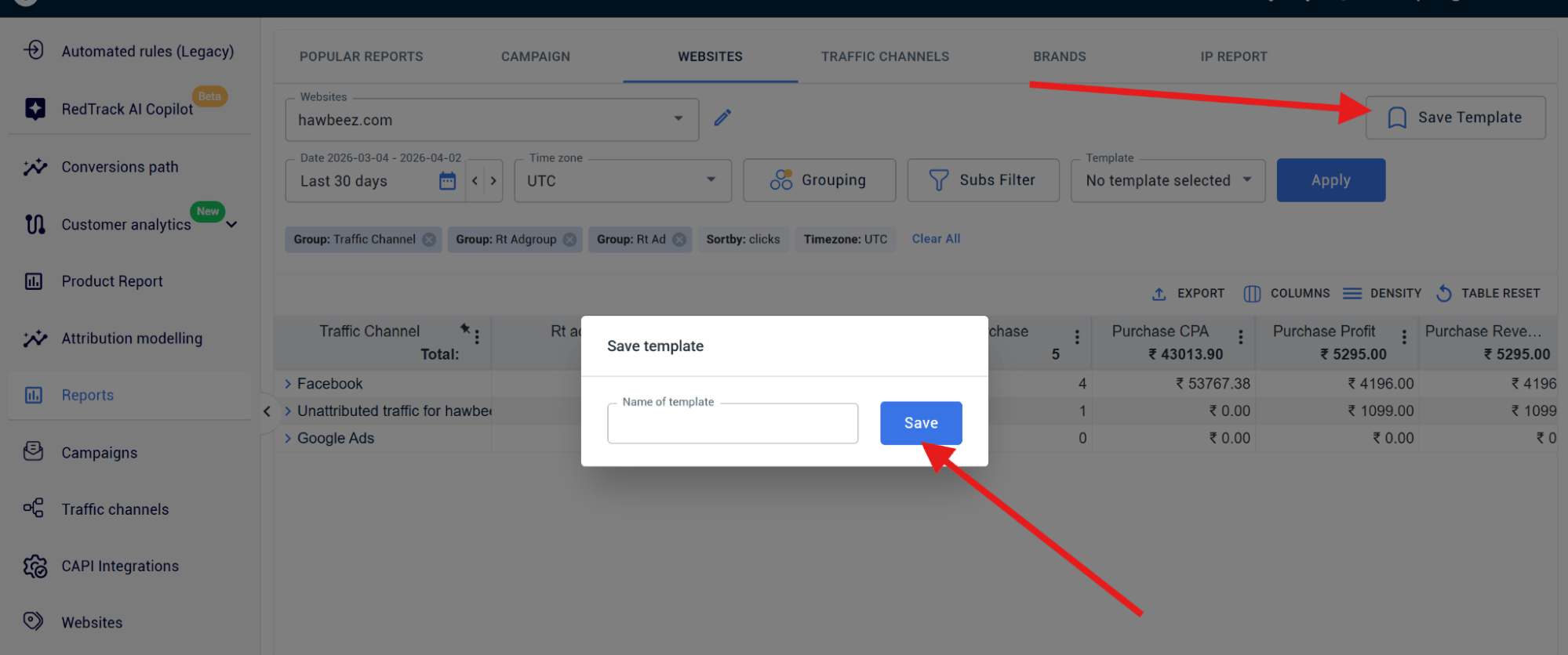 setting up the reports – saving template for future use