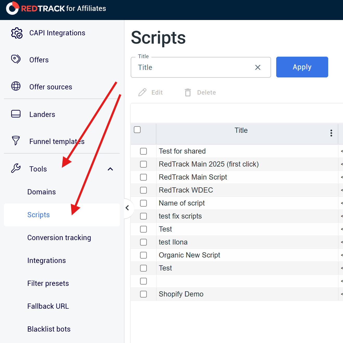 tracking scripts in RedTrack