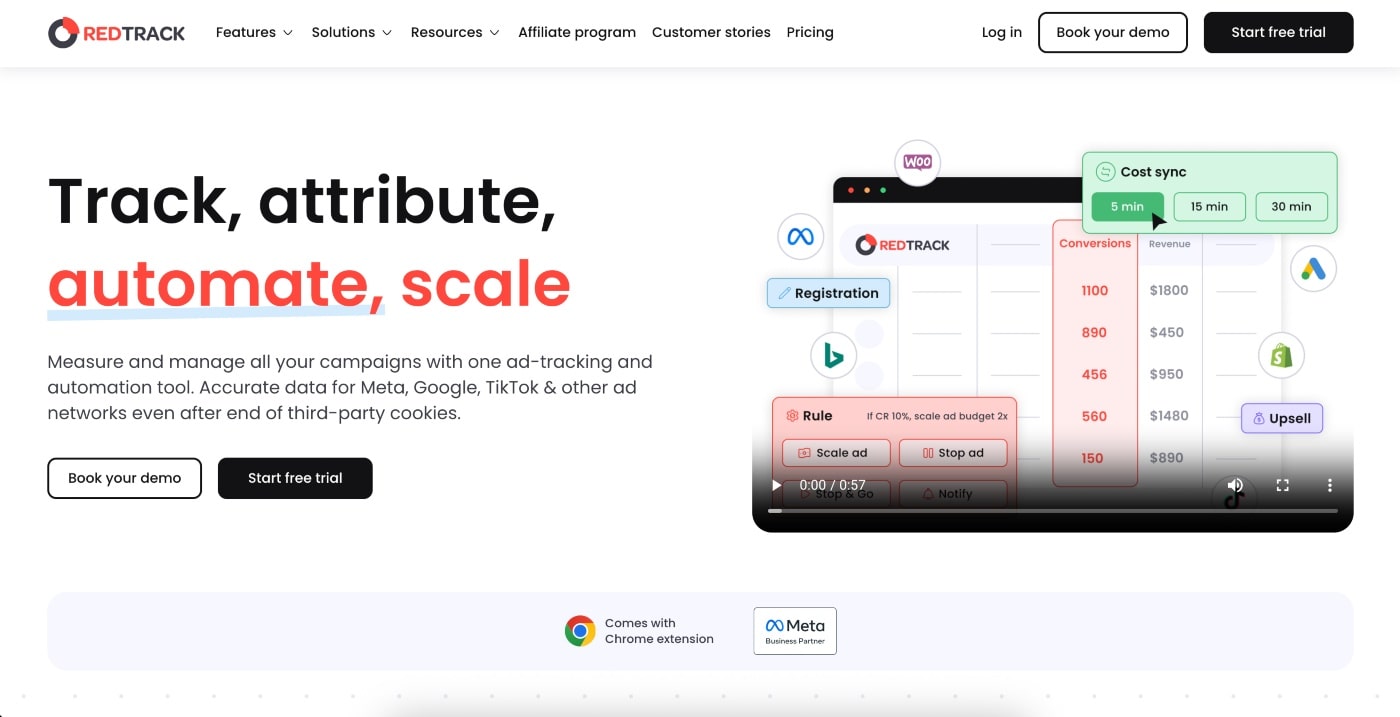 RedTrack homepage screenshot