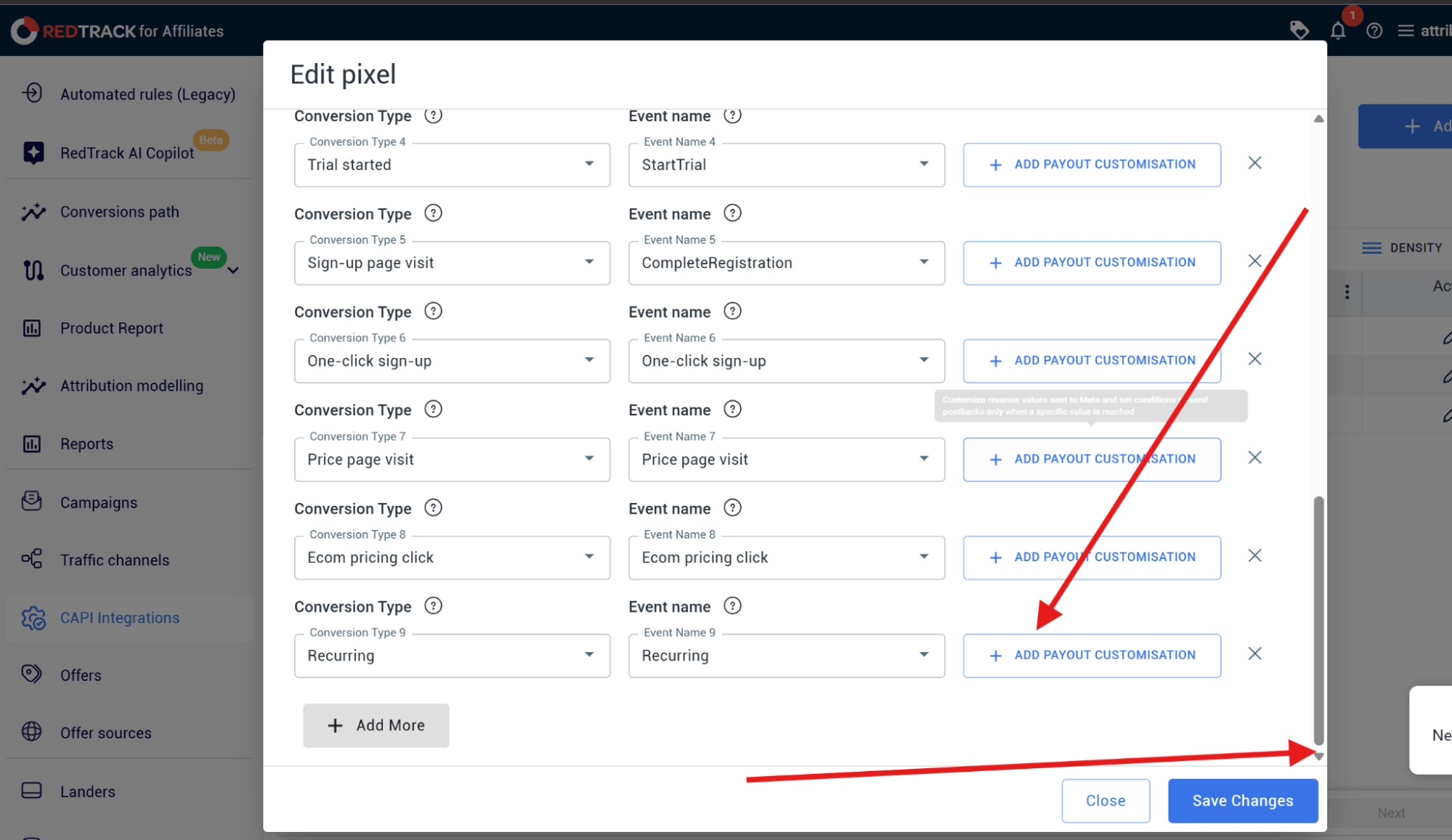 conditional postback setup - adding payout customisation