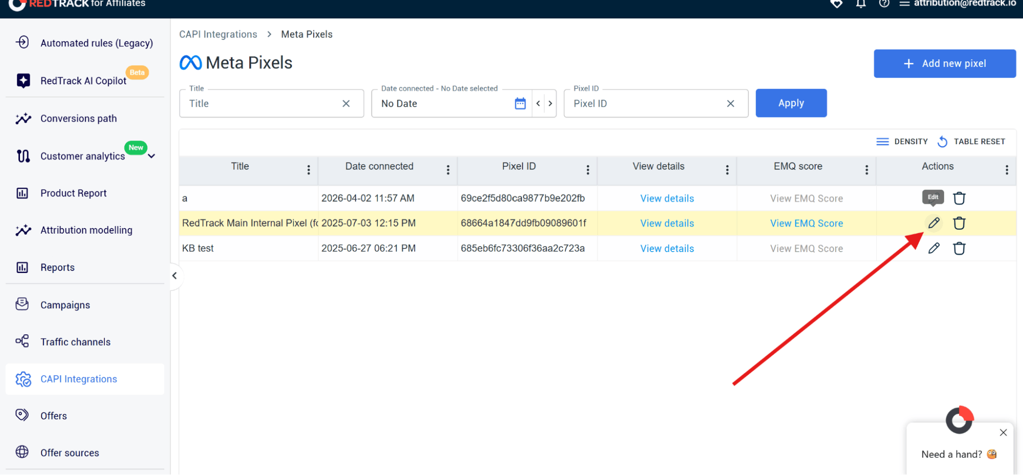 conditional postback setup - configuring individual pixel