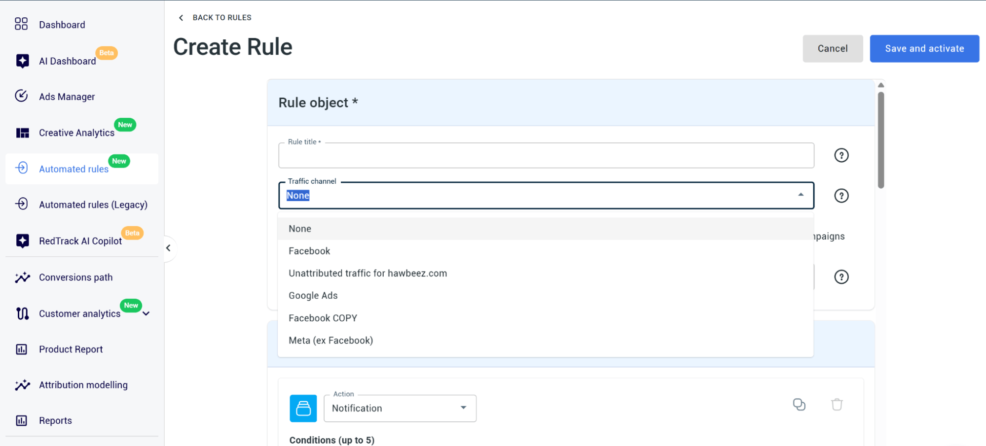 setting the traffic channel in ad automation tool