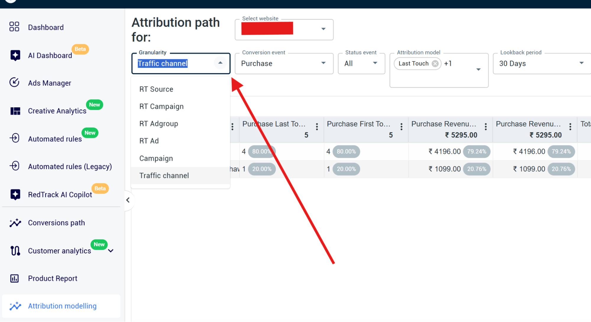 setting up granularity for attribution modelling report