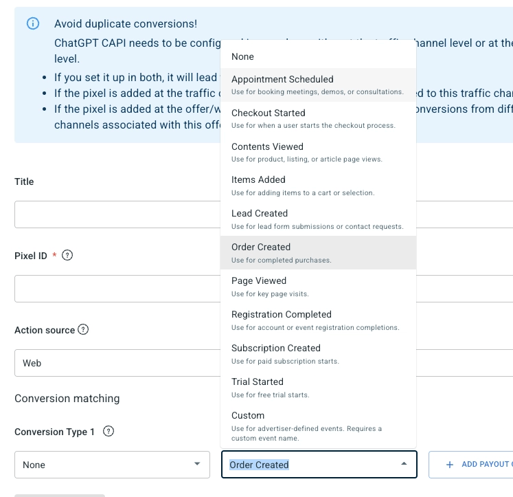 setting up openai API with Conversion API in RedTrack